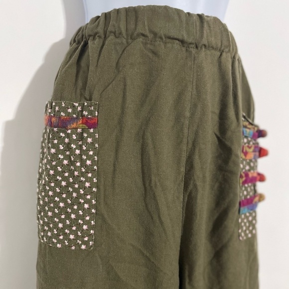 WOMEN’S Retro Ethnic Style Patchwork Elastic Waist Loose Wide Leg Linen Pants! - Picture 2 of 6